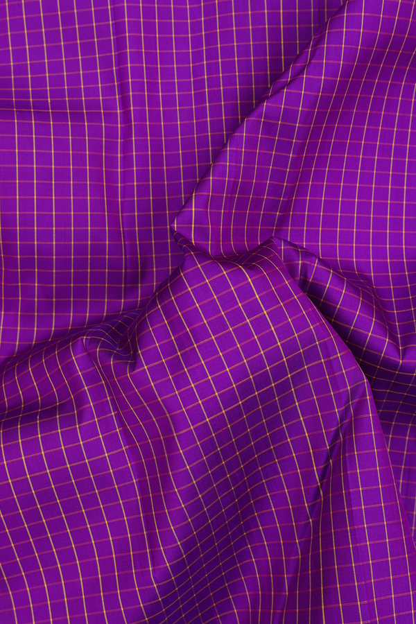 Kanchipuram Nine Yards Silk Saree In Purple With Checks Design
