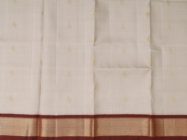 Checks Design Cream Kanchipuram Pavadai Sattai Material