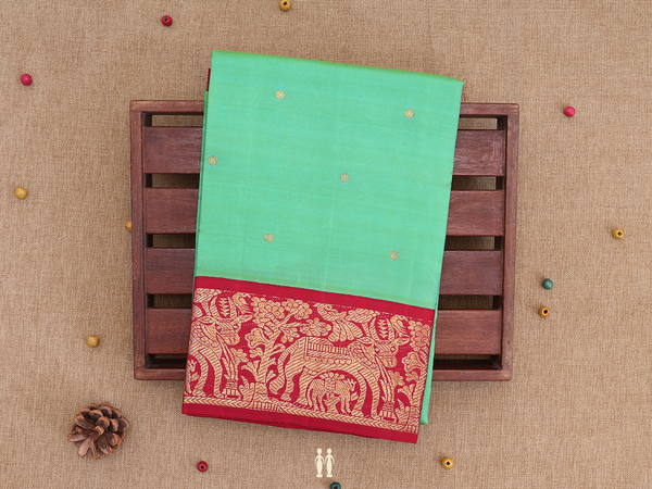 Floral Buttis Pale Green Kanchipuram Pavadai Sattai Material