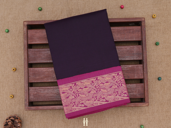 Contrast Border Dark Purple Kanchipuram Pavadai Sattai Material