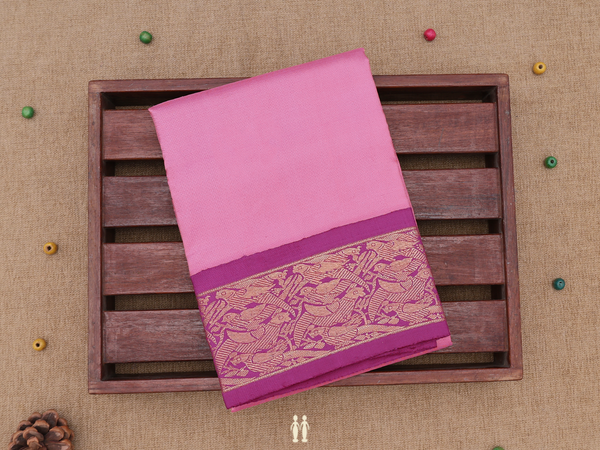 Contrast Border Pink Kanchipuram Pavadai Sattai Material