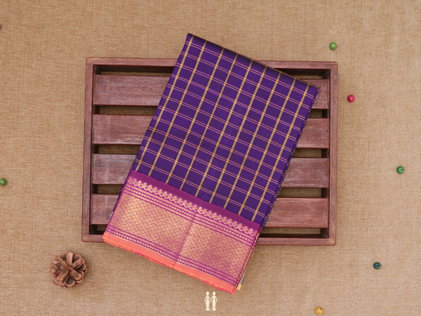 Checks Design Royal Blue Kanchipuram Pavadai Sattai Material