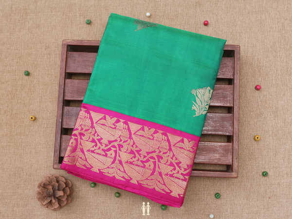 Floral Buttas Green Kanchipuram Silk Pavadai Sattai Material