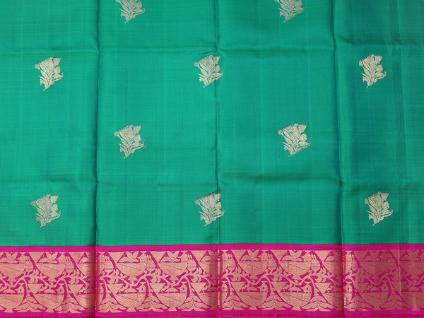 Floral Buttas Green Kanchipuram Silk Pavadai Sattai Material