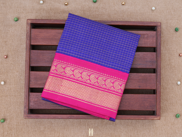 Checks Design Royal Blue Kanchipuram Pavadai Sattai Material