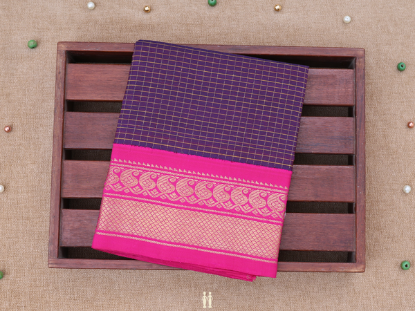 Checks Design Purple Kanchipuram Pavadai Sattai Material