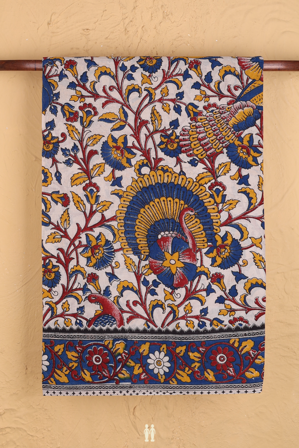 Kalamkari Cotton Saree In Beige With Allover Design