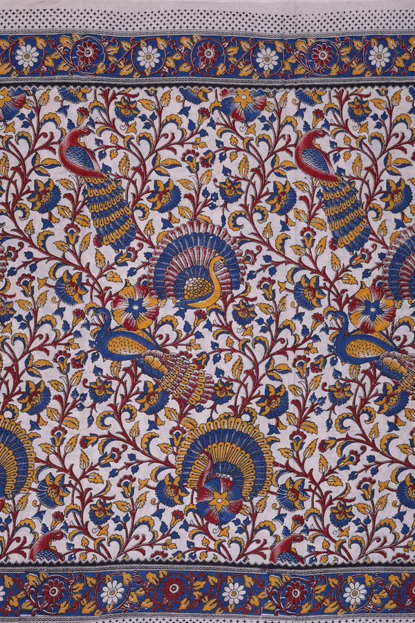 Kalamkari Cotton Saree In Beige With Allover Design