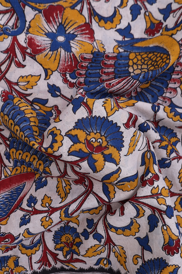 Kalamkari Cotton Saree In Beige With Allover Design