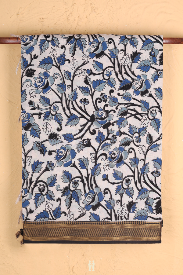 Kalamkari Cotton Saree In Beige With Floral Design
