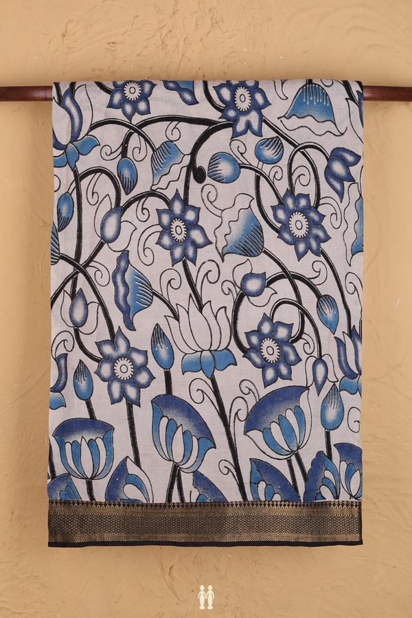 Kalamkari Cotton Saree In Beige With Floral Design
