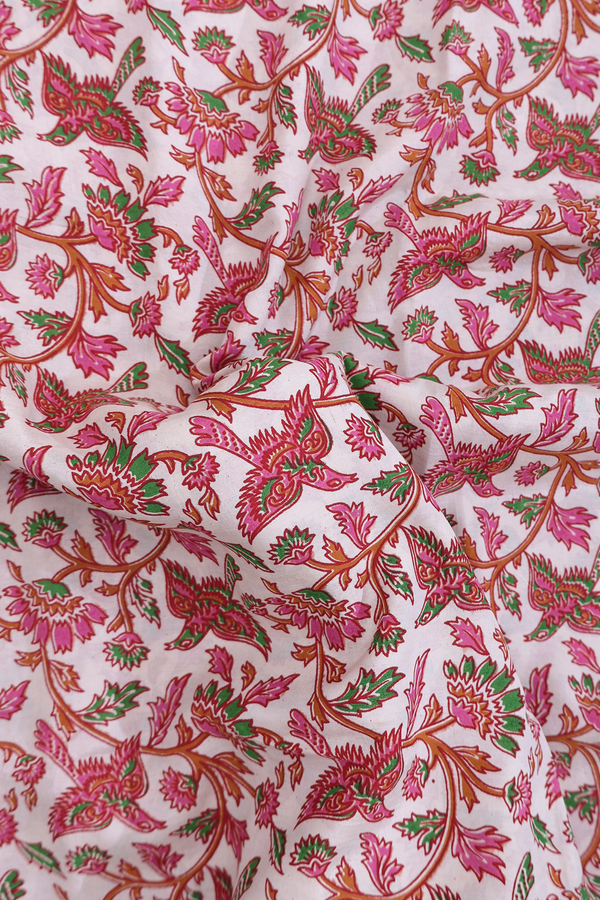 Kalamkari Cotton Saree In Ivory With Floral Design