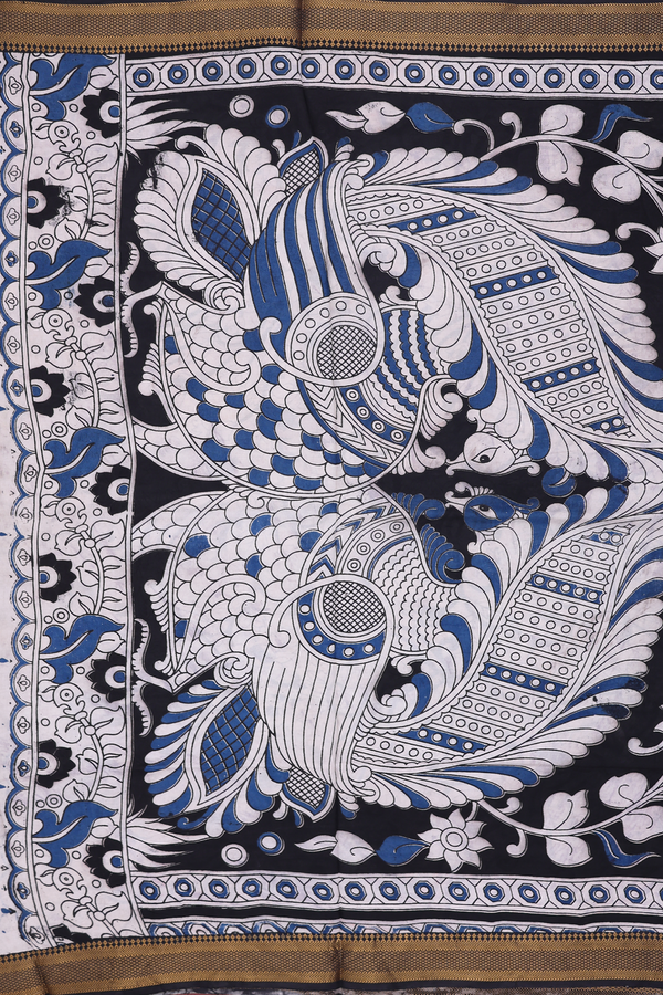 Kalamkari Cotton Saree In Beige With Floral Design