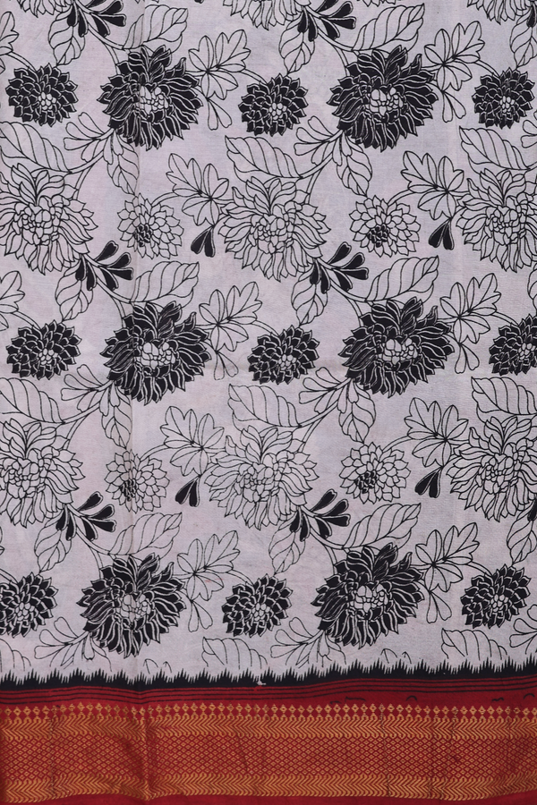 Kalamkari Cotton Saree In Beige With Floral Design