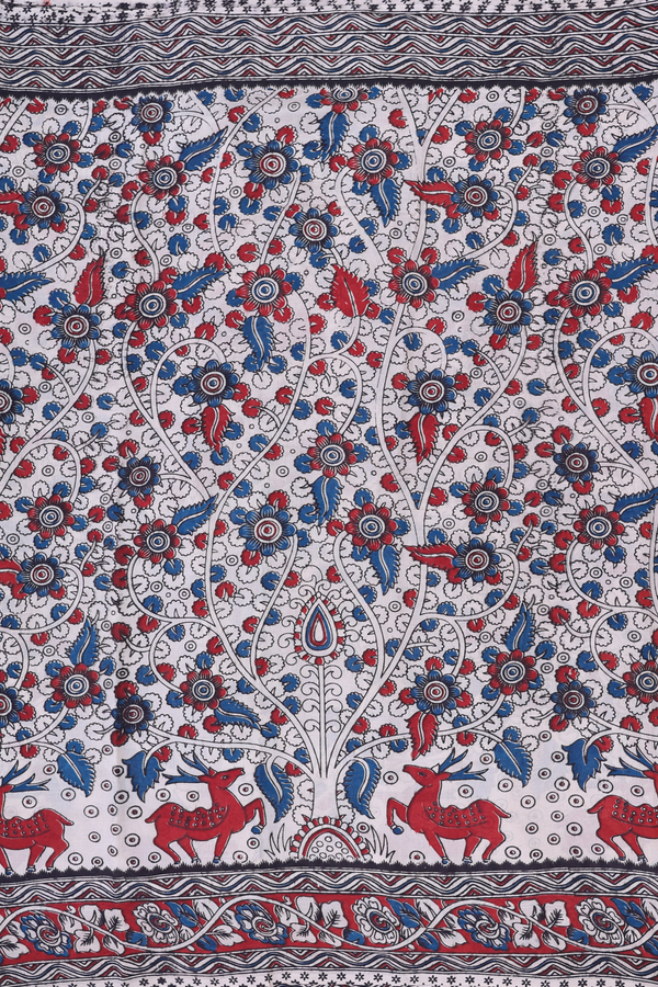 Kalamkari Cotton Saree In Beige With Floral Design