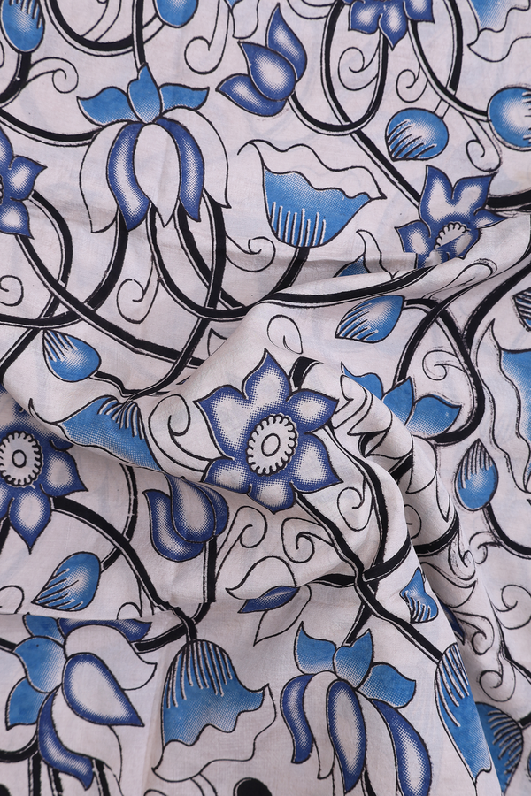 Kalamkari Cotton Saree In Beige With Floral Design