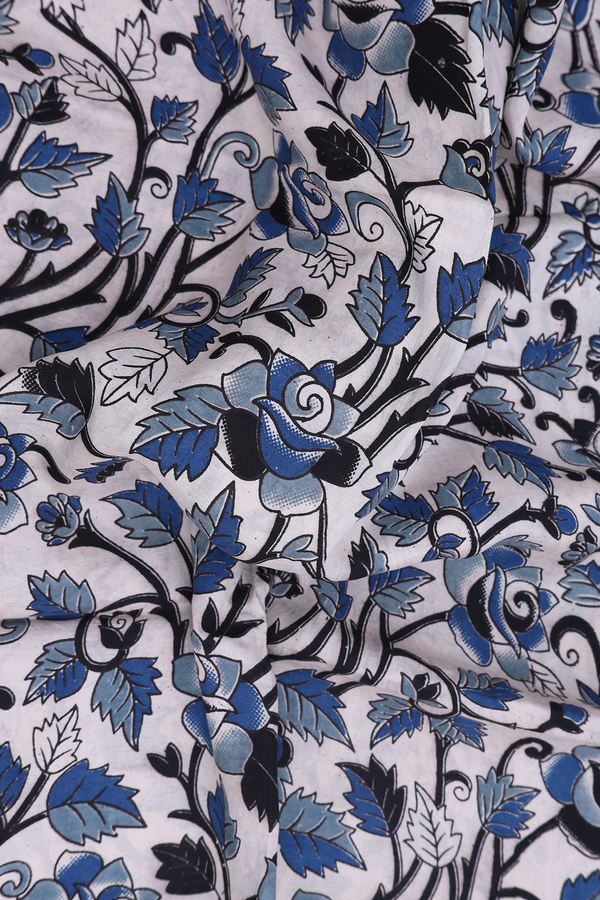 Kalamkari Cotton Saree In Beige With Floral Design