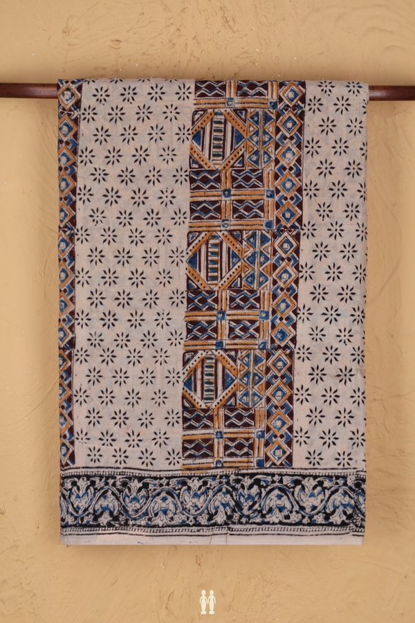 Kalamkari Cotton Saree In Beige With Printed Design