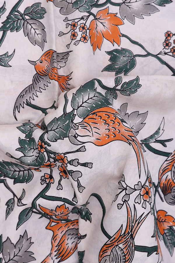 Kalamkari Cotton Saree In Beige With Printed Design