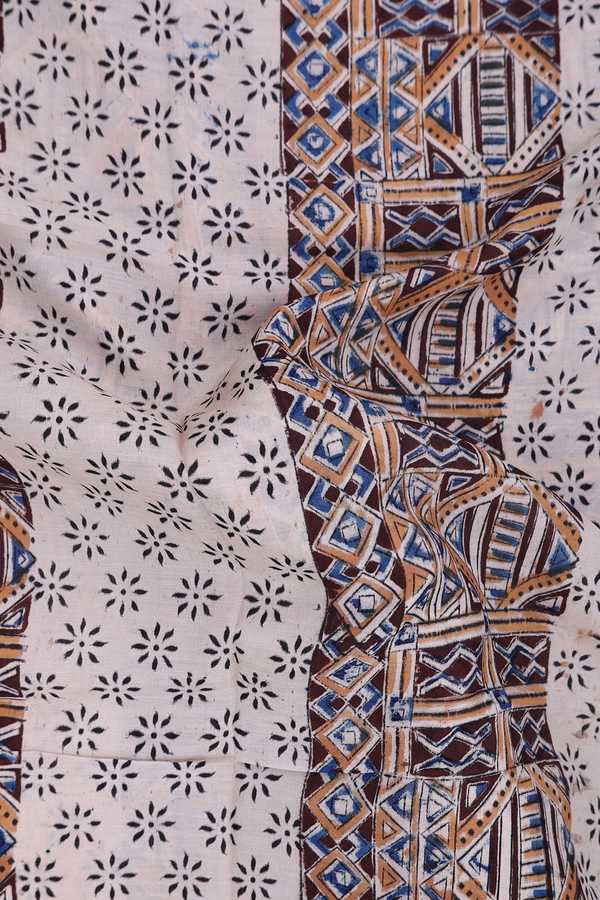 Kalamkari Cotton Saree In Beige With Printed Design