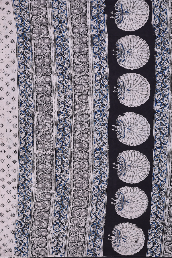Kalamkari Cotton Saree In Black With Floral Design