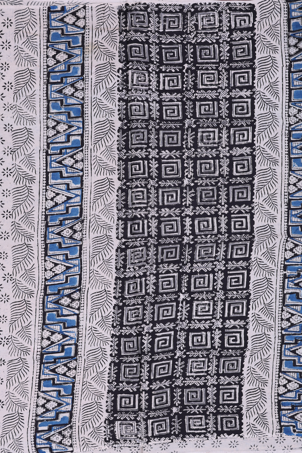 Kalamkari Cotton Saree In Black With Floral Design