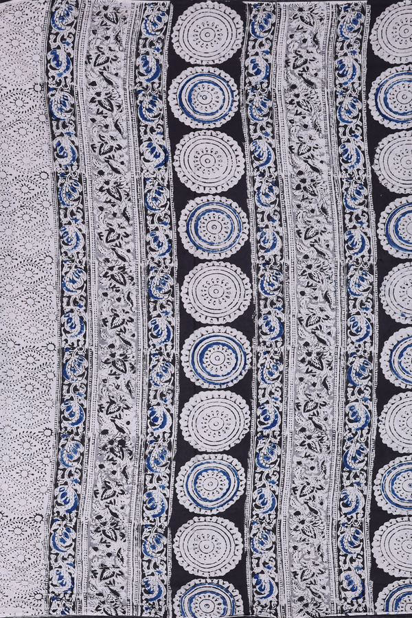 Kalamkari Cotton Saree In Black With Floral Design