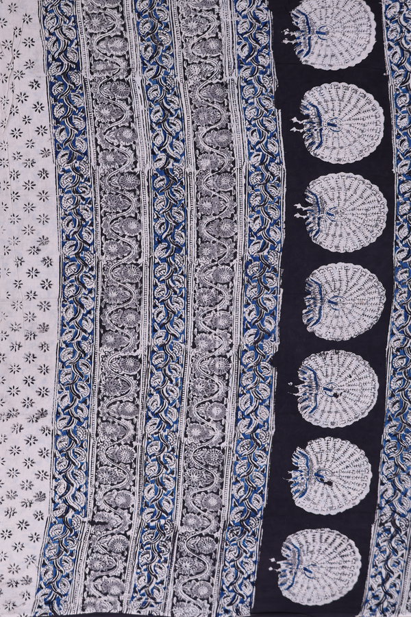 Kalamkari Cotton Saree In Black With Floral Design