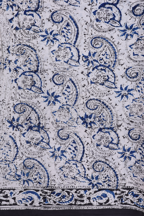 Kalamkari Cotton Saree In Black With Floral Design