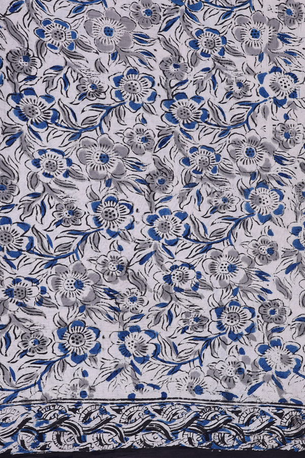 Kalamkari Cotton Saree In Black With Floral Design