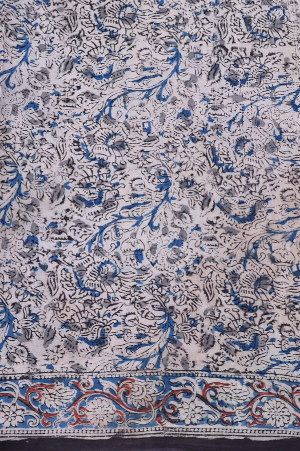Kalamkari Cotton Saree In Black With Floral Design