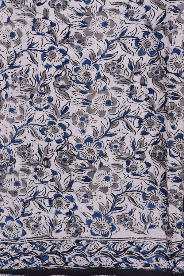 Kalamkari Cotton Saree In Black With Floral Design