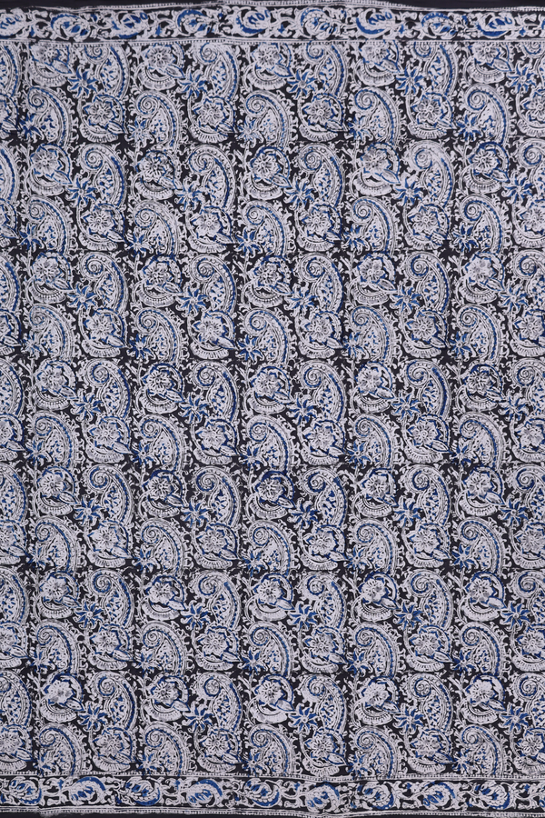 Kalamkari Cotton Saree In Black With Floral Design