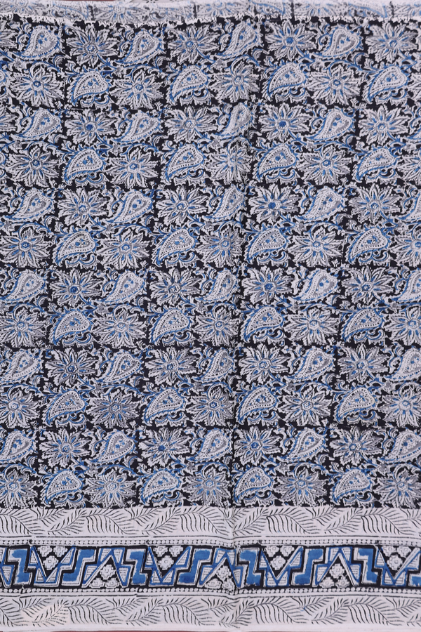 Kalamkari Cotton Saree In Black With Floral Design