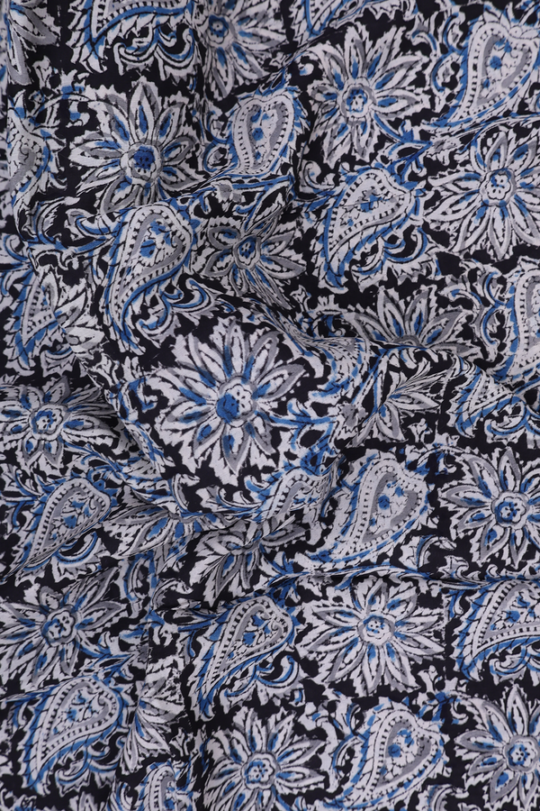 Kalamkari Cotton Saree In Black With Floral Design