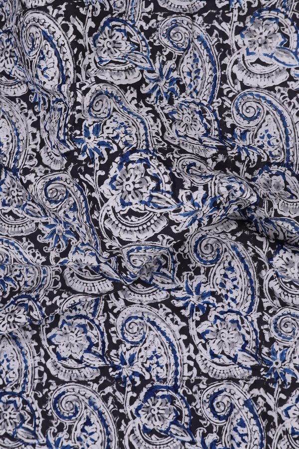 Kalamkari Cotton Saree In Black With Floral Design