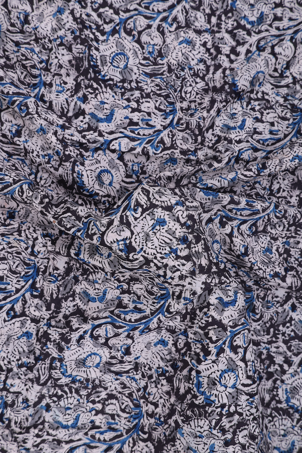 Kalamkari Cotton Saree In Black With Floral Design