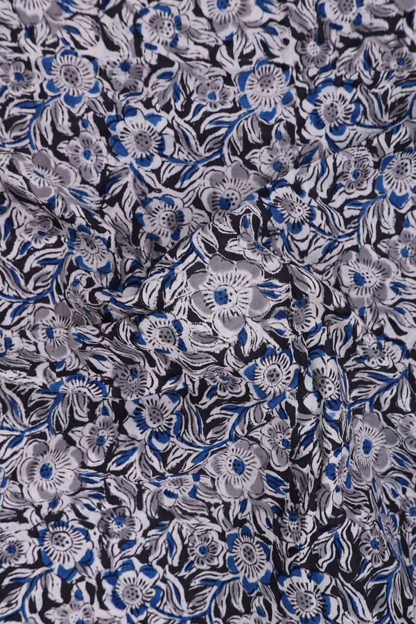 Kalamkari Cotton Saree In Black With Floral Design