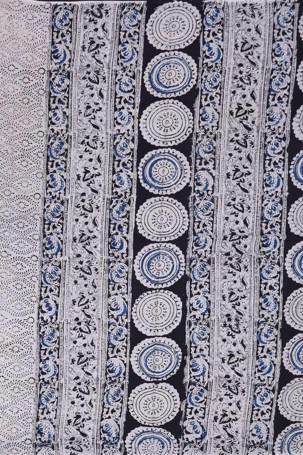 Kalamkari Cotton Saree In Black With Paisley Design