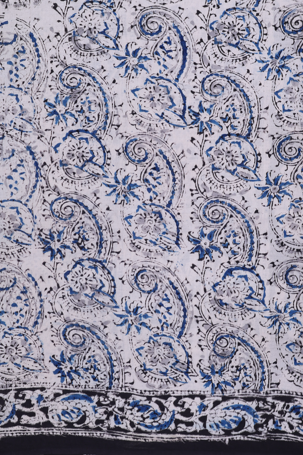 Kalamkari Cotton Saree In Black With Paisley Design