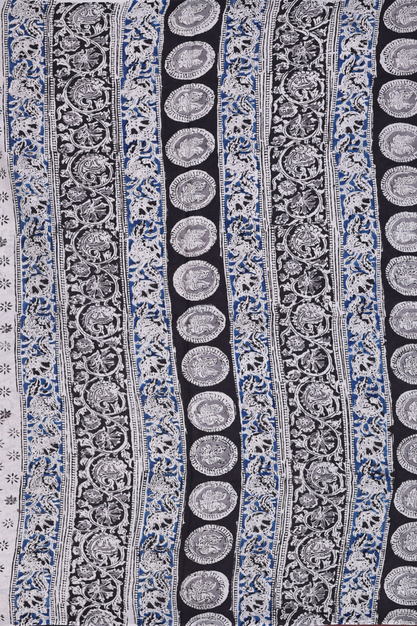 Kalamkari Cotton Saree In Black With Printed Design