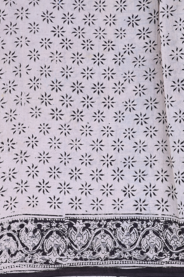 Kalamkari Cotton Saree In Black With Printed Design