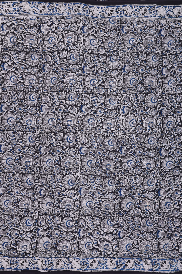 Kalamkari Cotton Saree In Black With Printed Design