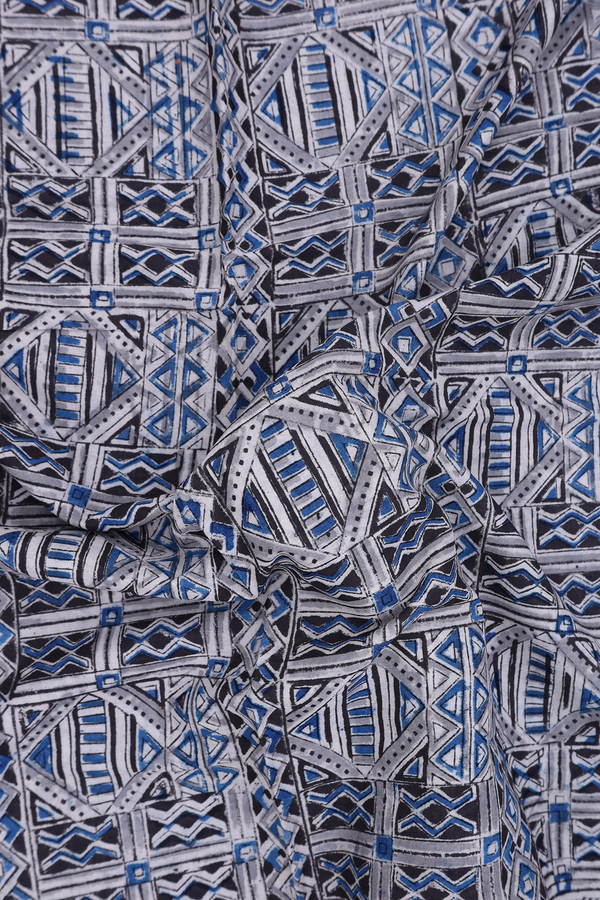 Kalamkari Cotton Saree In Black With Printed Design