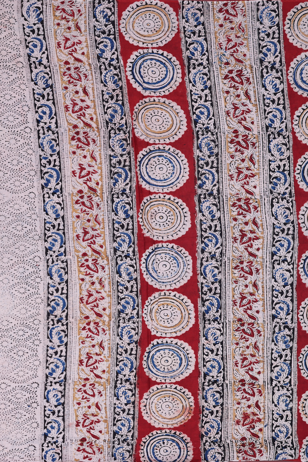 Kalamkari Cotton Saree In Brick Red With Paisley Design