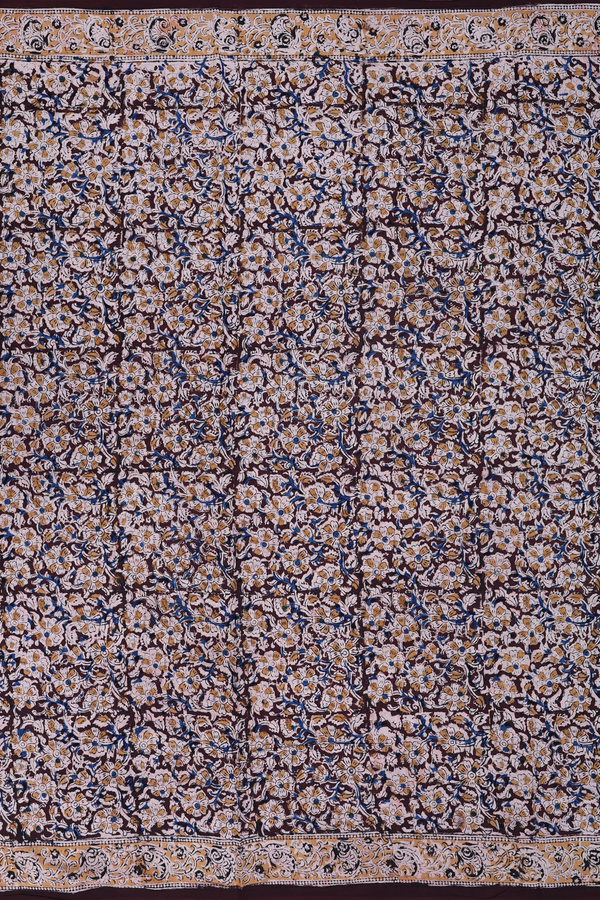 Kalamkari Cotton Saree In Brown With Floral Design