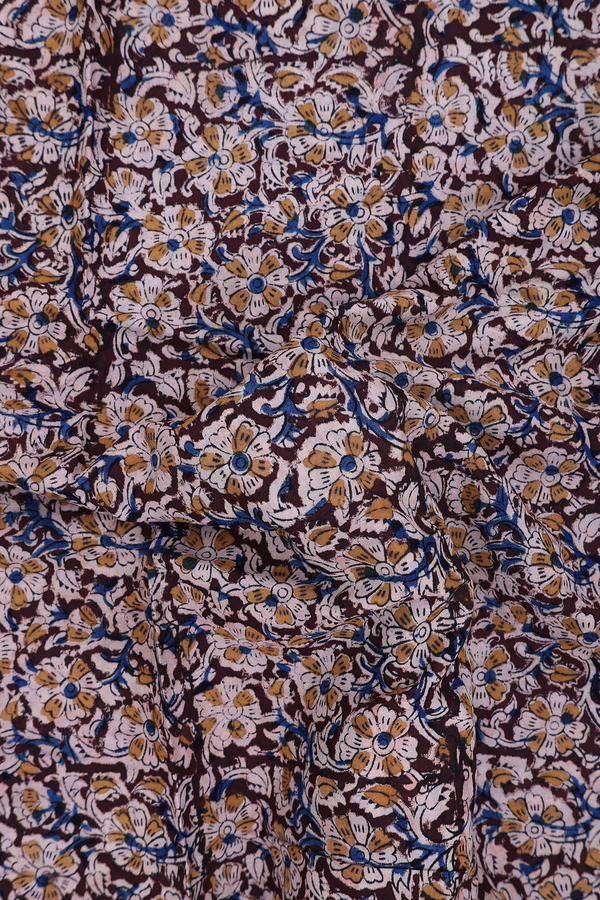 Kalamkari Cotton Saree In Brown With Floral Design