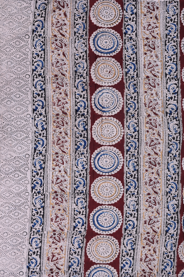 Kalamkari Cotton Saree In Chocolate Brown With Floral Design