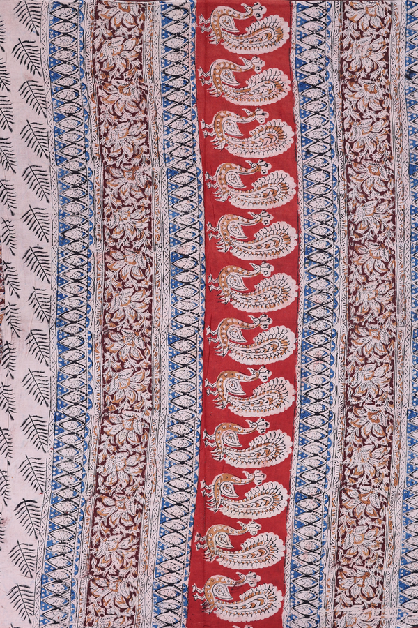 Kalamkari Cotton Saree In Chocolate Brown With Floral Design