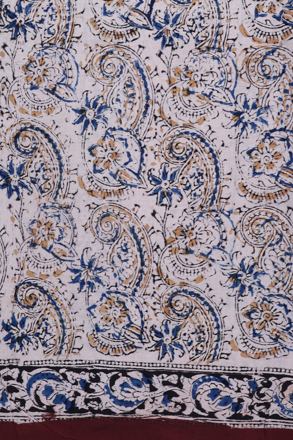 Kalamkari Cotton Saree In Chocolate Brown With Floral Design